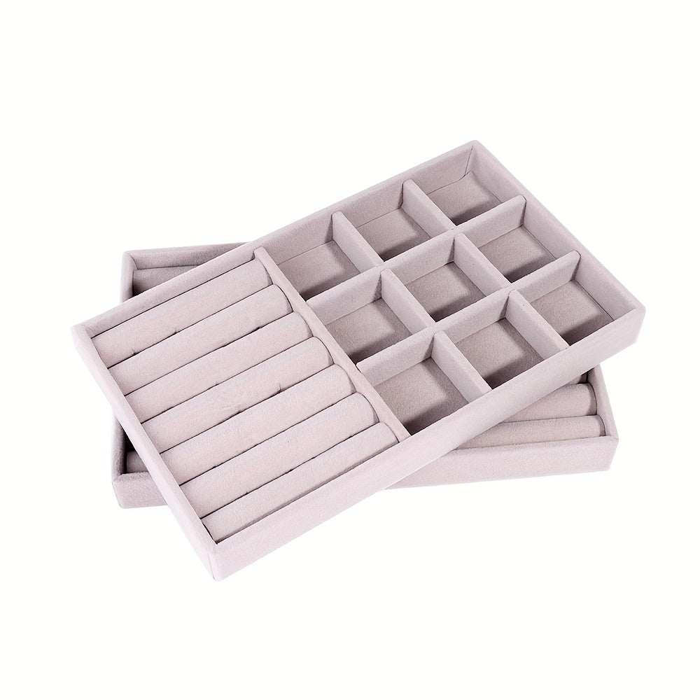 Caja de joyería de terciopelo para anillos, pendientes y almacenamiento de joyas