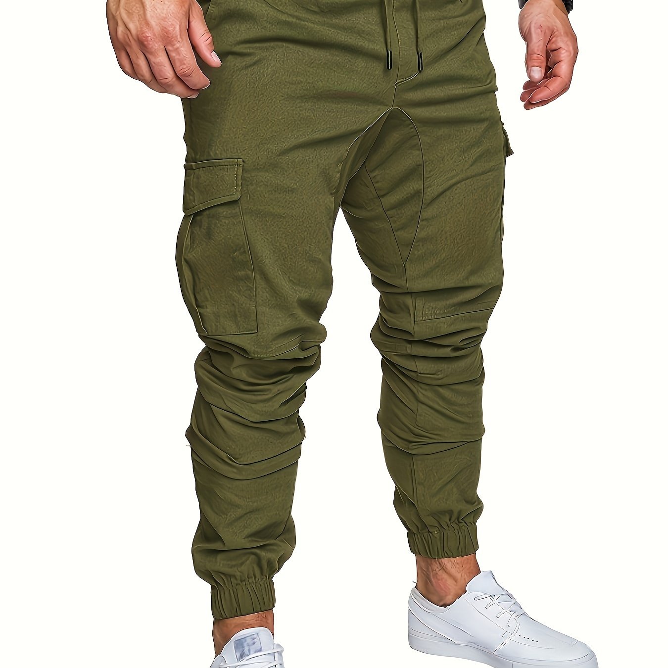Men's Cotton Cargo Pants Solid Color Regular Fit Non-Stretch All-Season Drawstring Waist