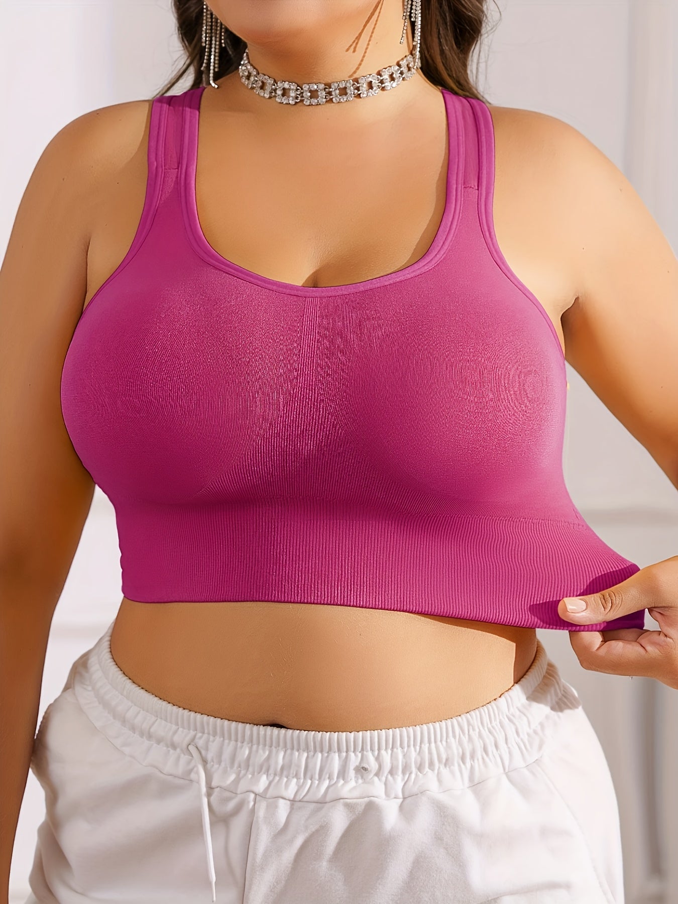 Women's Plus Size Sports Bra Yoga Gym Support Removable Padding Gray