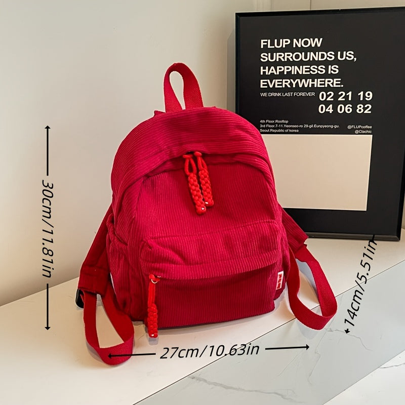 Talabalar uchun mo'ljallangan, zamonaviy va qish mavsumi uchun mustahkam tasma bilan chiziqli korduroy ruksak.