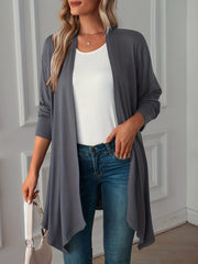 Women's Plus Size Gray Cardigan Long Sleeve Open Front Lightweight Polyester