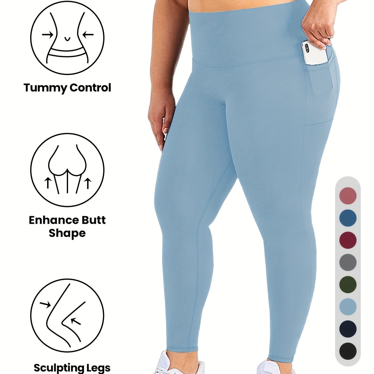 Plus Size High Waist Yoga Pants with Pockets Stretch Tummy Control Activewear