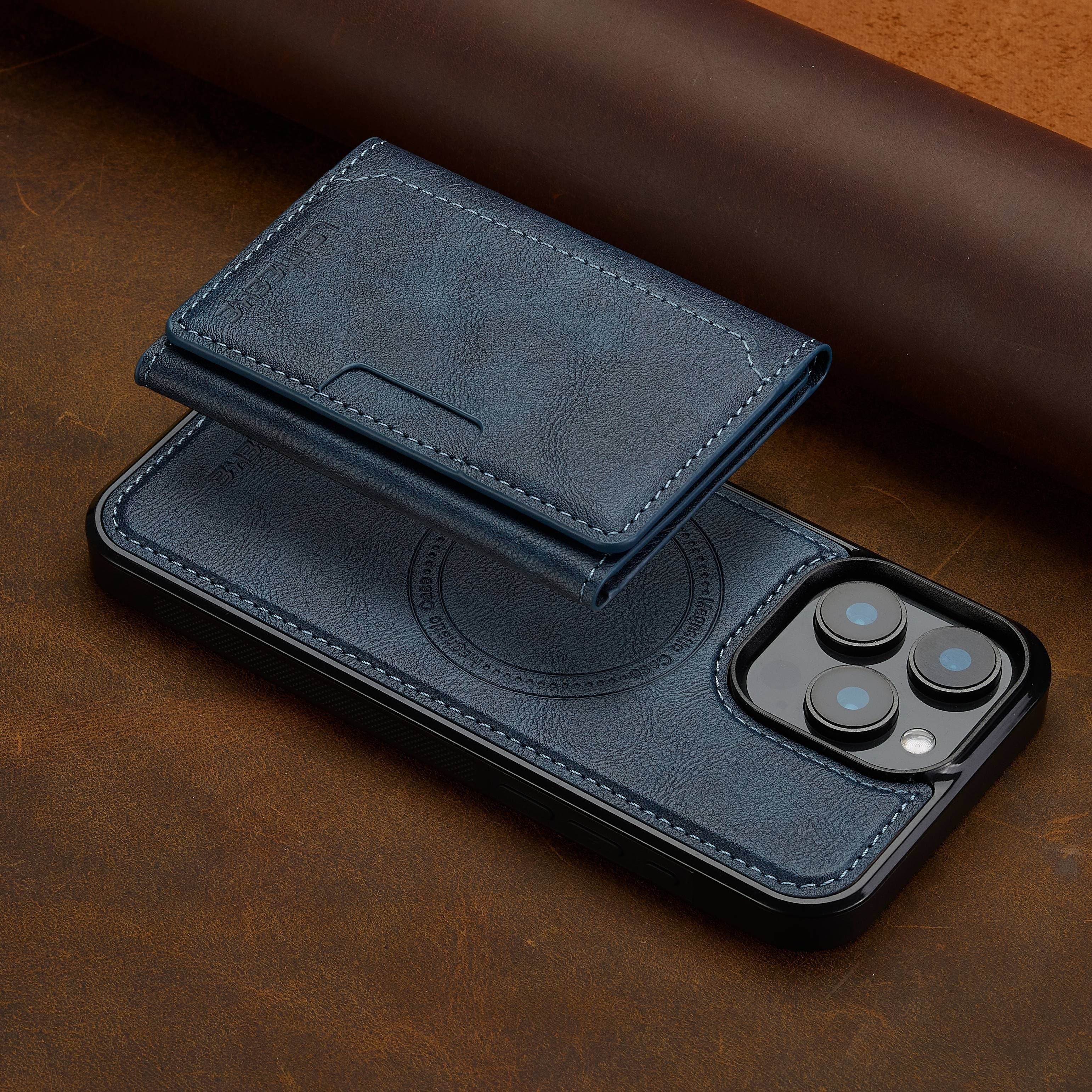 Funda de teléfono de cuero sintético desmontable para iPhone 11-16 con ranuras para tarjetas y carga inalámbrica magnética