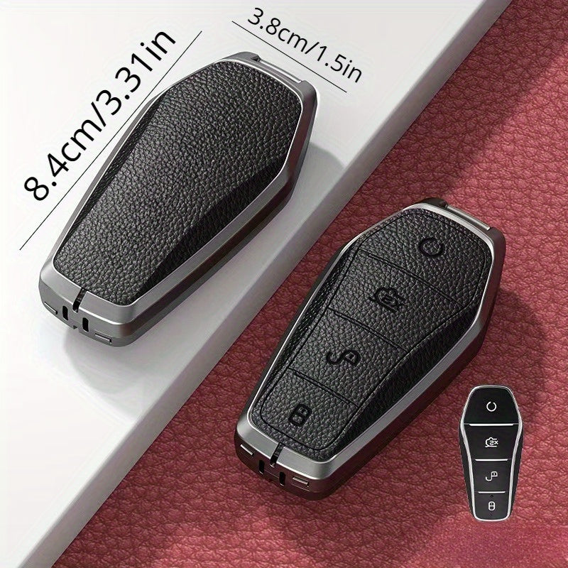 Universal Zinc Alloy PU Car Remote Key Fob Cover with Keychain for 4-Button Models