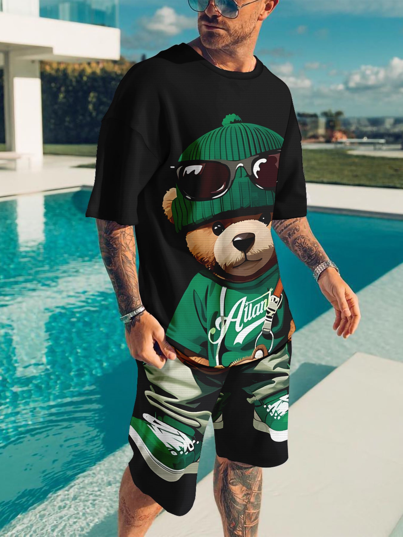 Men's Summer Breathable Casual T-Shirt and Shorts Set with 3D Printed Design