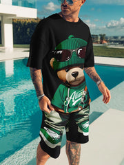 Men's Summer Breathable Casual T-Shirt and Shorts Set with 3D Printed Design
