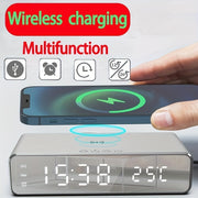 Wireless Charging Station with Alarm Clock Thermometer and Earphone Holder
