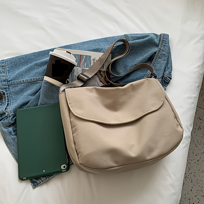 Nylon Crossbody Bag with Adjustable Strap Zipper Closure Lightweight and Foldable in Black Beige Coffee