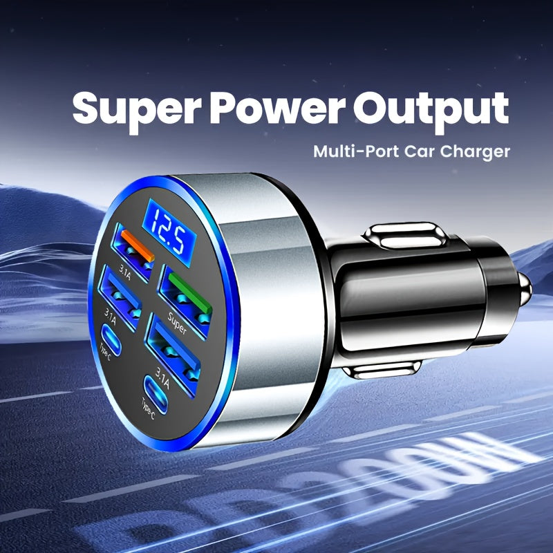 Cargador de coche USB de 6 puertos con carga rápida, adaptador de cargador PD para teléfono