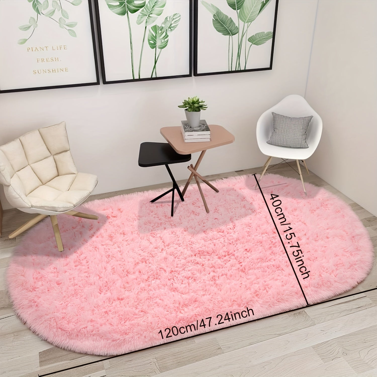 Light Gray Oval Area Rug Soft Plush Polyester Bedroom Living Room Decor