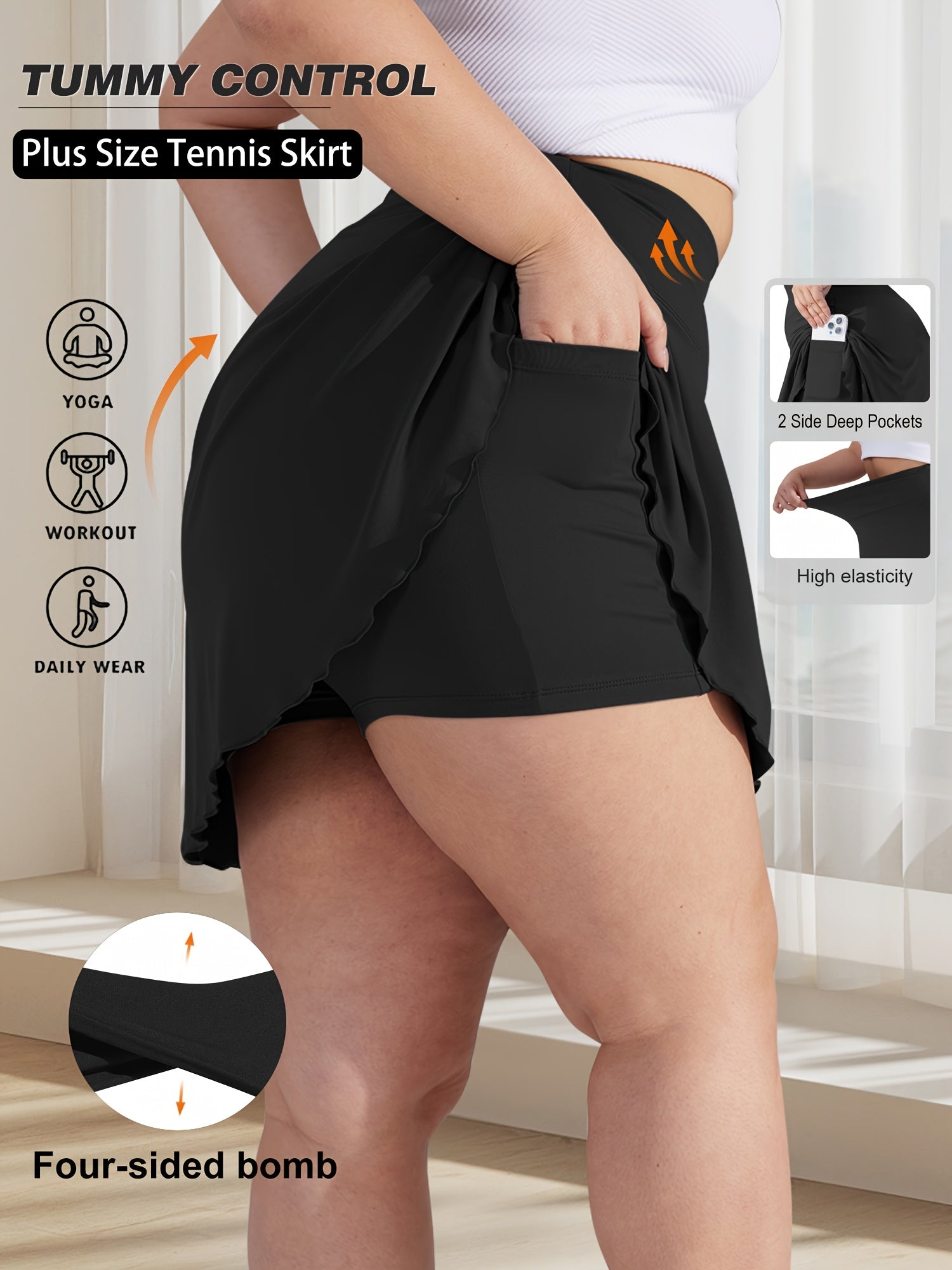 Plus Size Women's Tennis Skirt Pants with Side Pockets Set