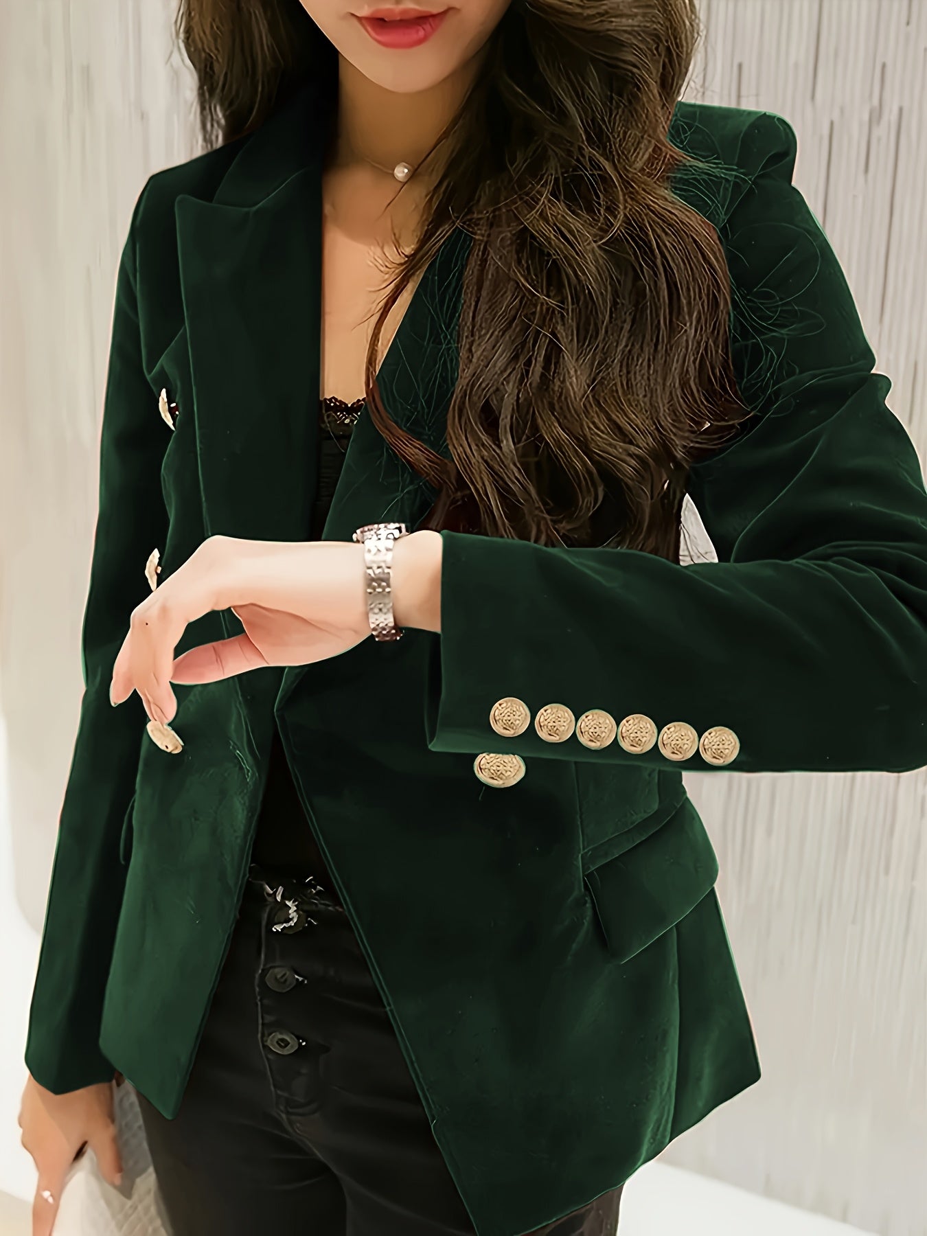 Women's Velvet Jacket Long Sleeve Solid Color Regular Fit Elegant Spring Fall