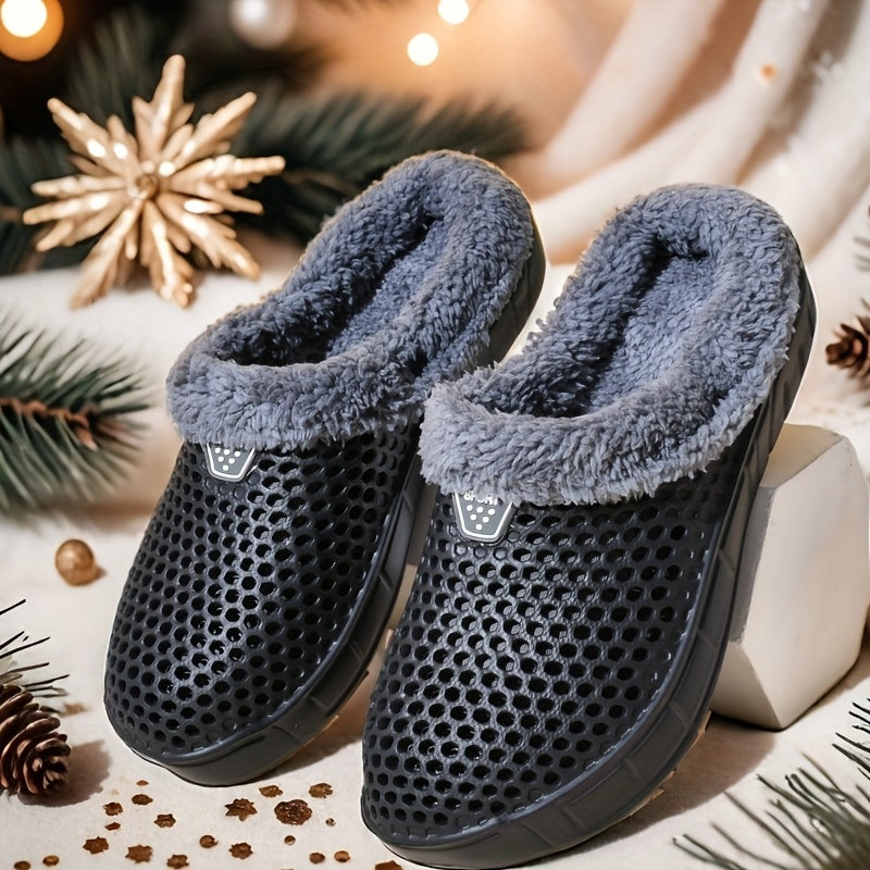 Women's Hollow Out Clogs Slip-On Plush Lined Warm Casual Shoes Plus Size