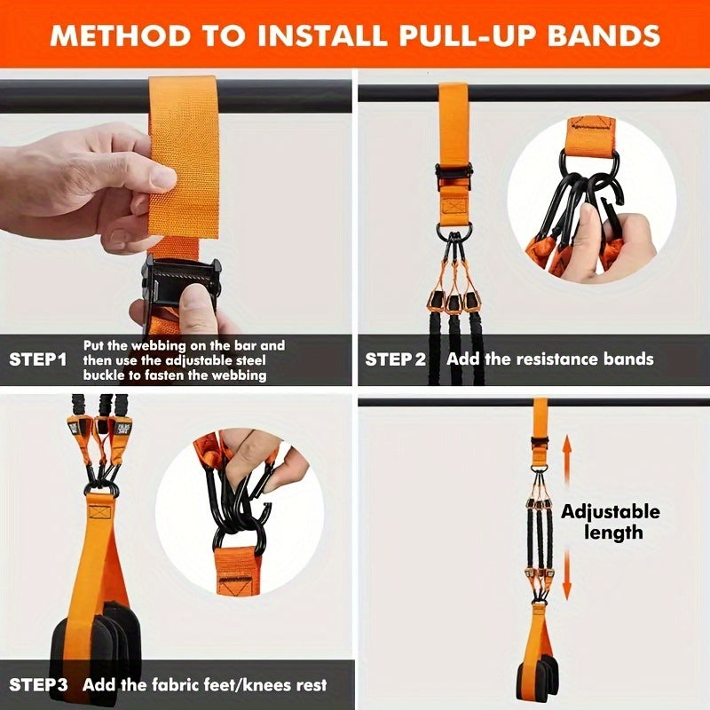 Set of 5 Heavy-Duty Latex Pull-Up Assist Bands with Adjustable Resistance and Knee Support