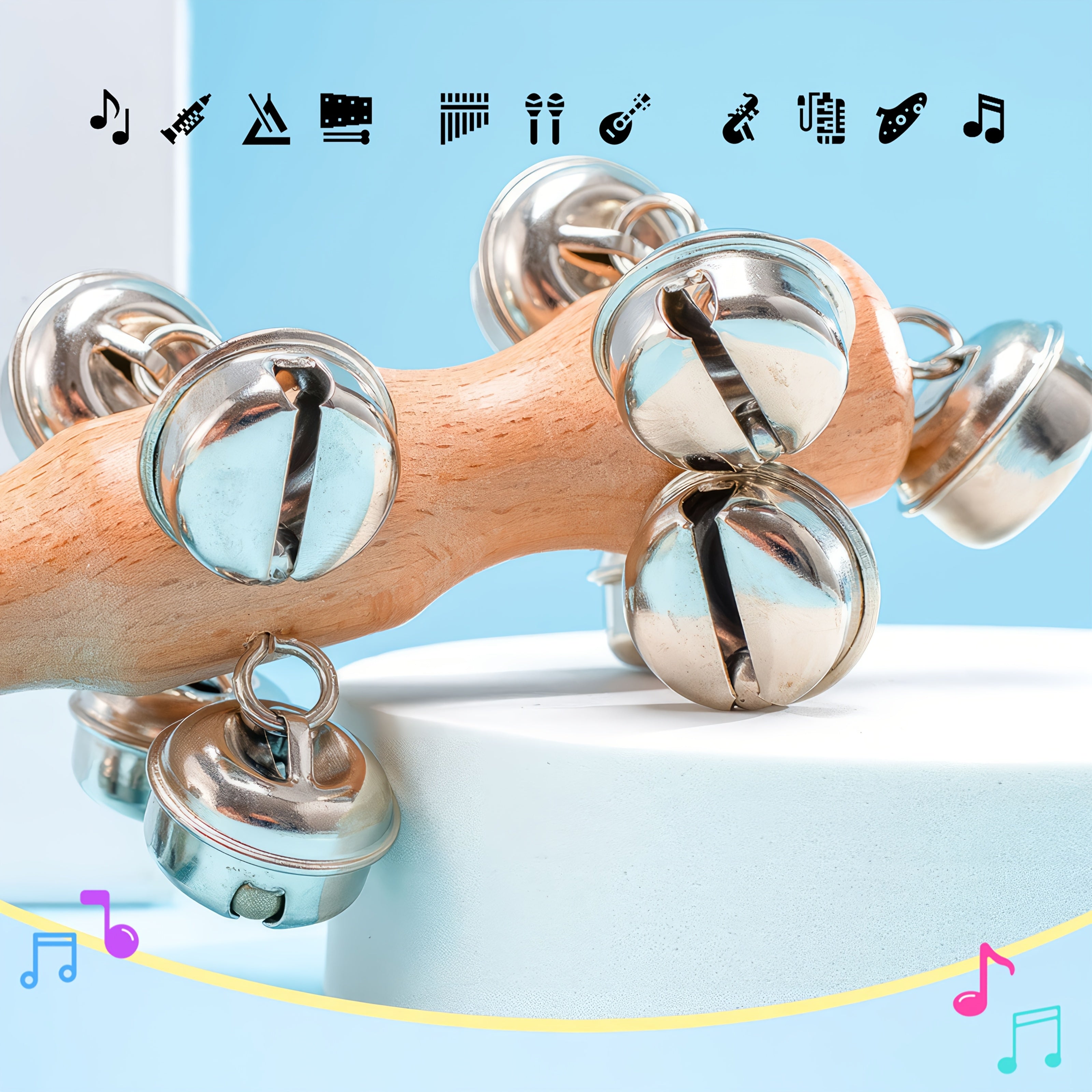 Wooden Hand Ring Bell for Teaching and Performance 13 Stick Auditory Training Instrument