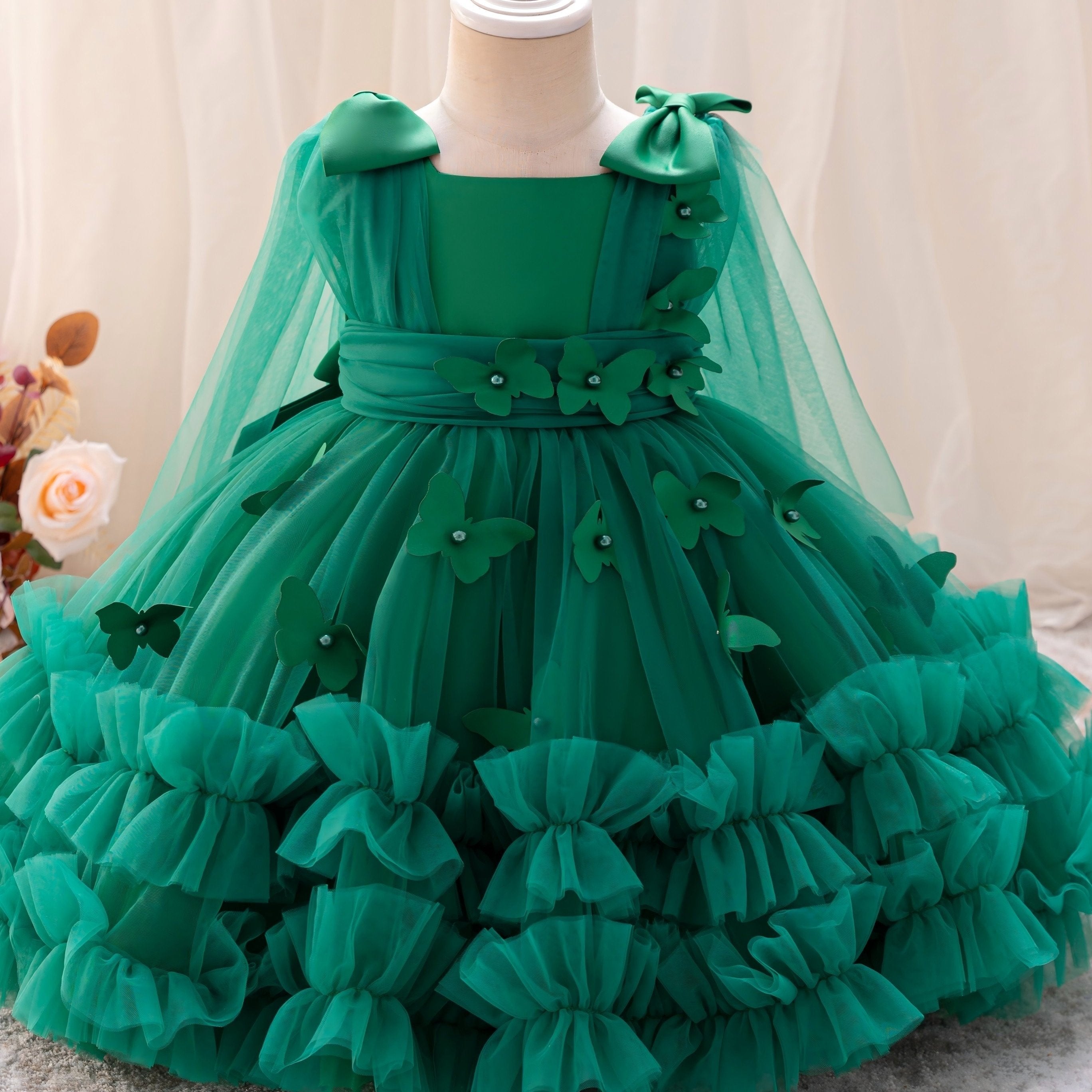Girls Tulle A-Line Dress for Parties Weddings Birthdays and Events Knee Length Pleated Solid