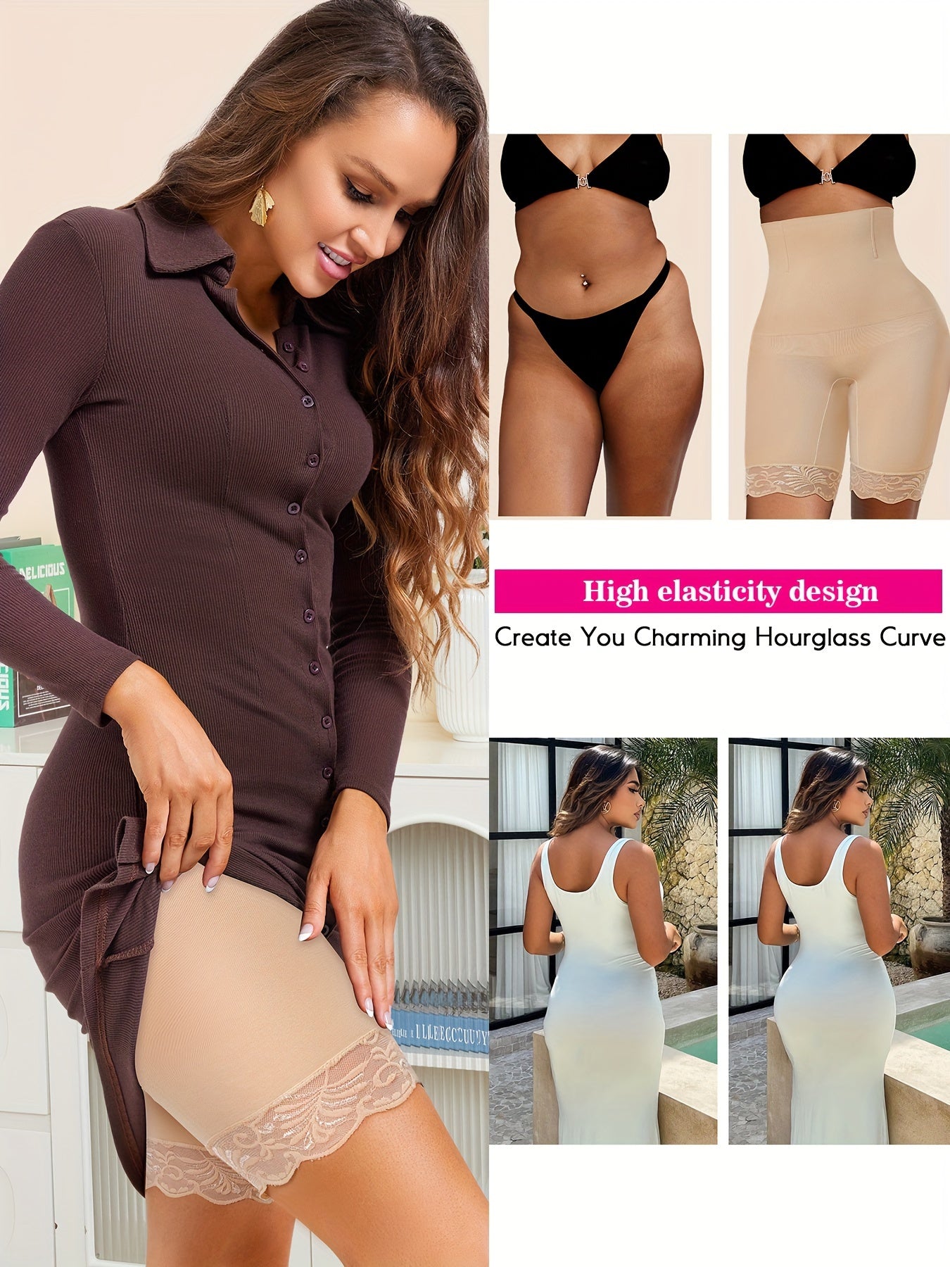 Women's High-Waist Shaping Shorts with Lace Trim Tummy Control Slimming Steel Bone