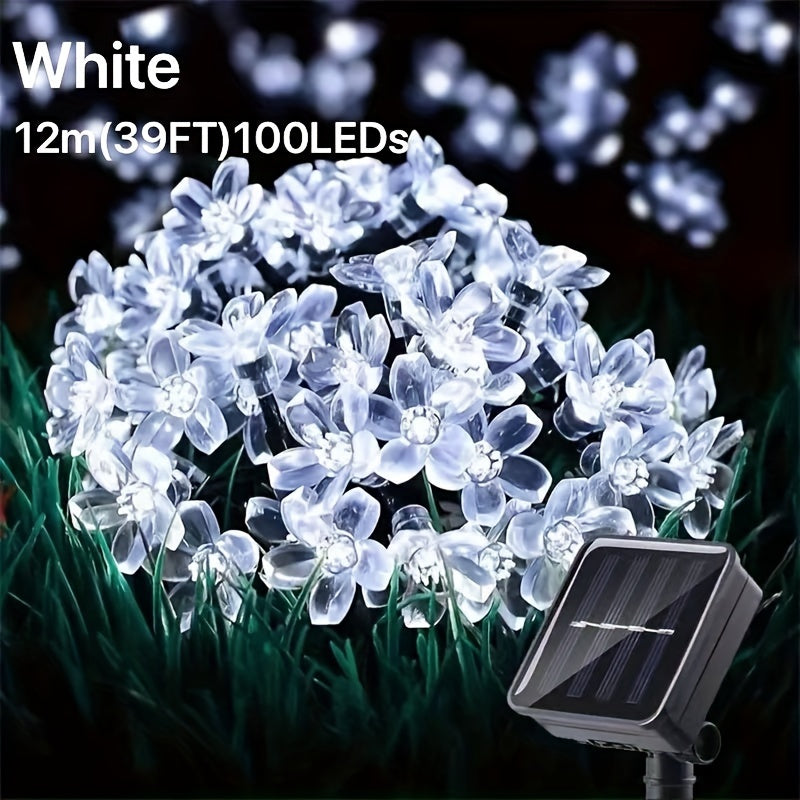 Luces de cadena solares exteriores en forma de cereza con 20/50/100 LED, impermeables IP44, blanco cálido o blanco