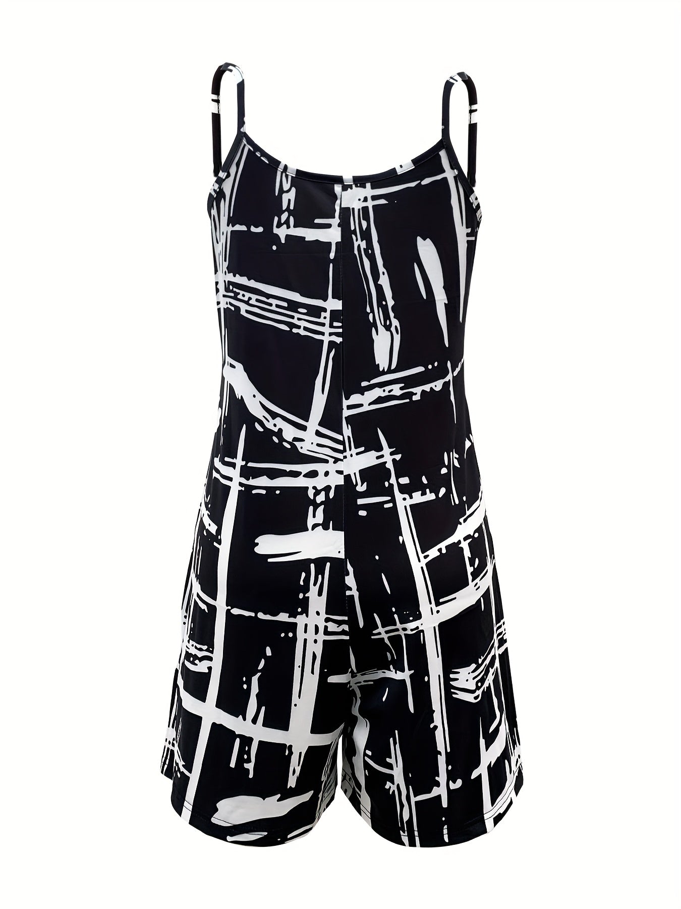 Women's V-Neck Black and White Block Print Dress Shorts Summer Fashion