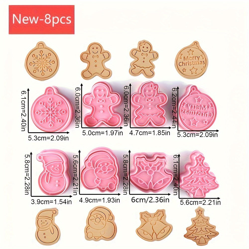 Set of 8 Christmas Cookie Stamp Tools with Snowflake Snowman Deer Santa Tree