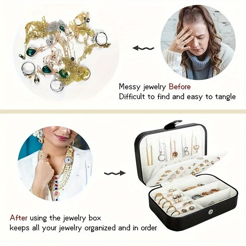 Caja organizadora de joyas con cremallera de 3 niveles en PU con compartimentos para pendientes, anillos, collares, pulseras y accesorios para el cabello