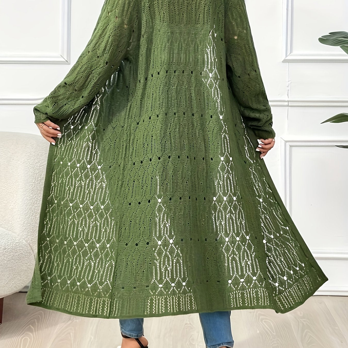 Plus Size Women's Solid Color Long Sleeve Cardigan Beach Cover-Up Oversized