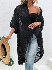 Women's Plus Size Batwing Sleeve Button Front Shirt High Low Hem Spring Summer