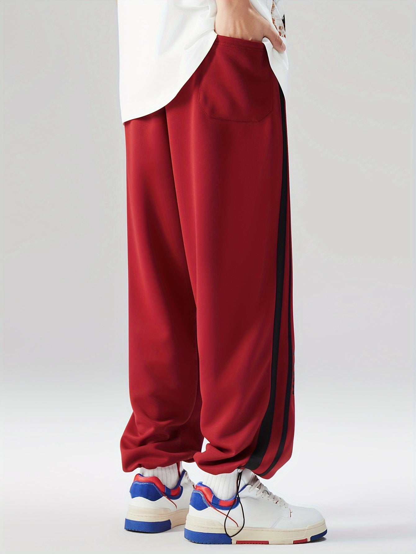 Adult Geometric Patterned Stretchy Track Pants Polyester Blend All-Season Plus Size