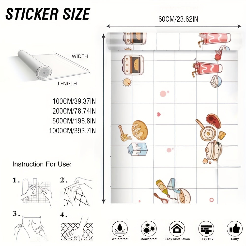 Cartoon Wallpaper Self-Adhesive Waterproof Oil Proof Wall Stickers for Kitchen Living Room Bedroom