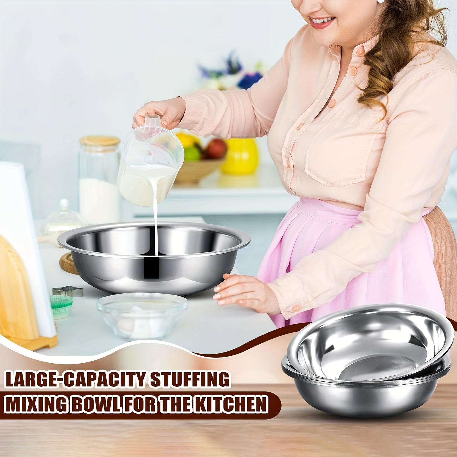 Gran cuenco de acero inoxidable para amasar, verduras, sopa, con gran capacidad