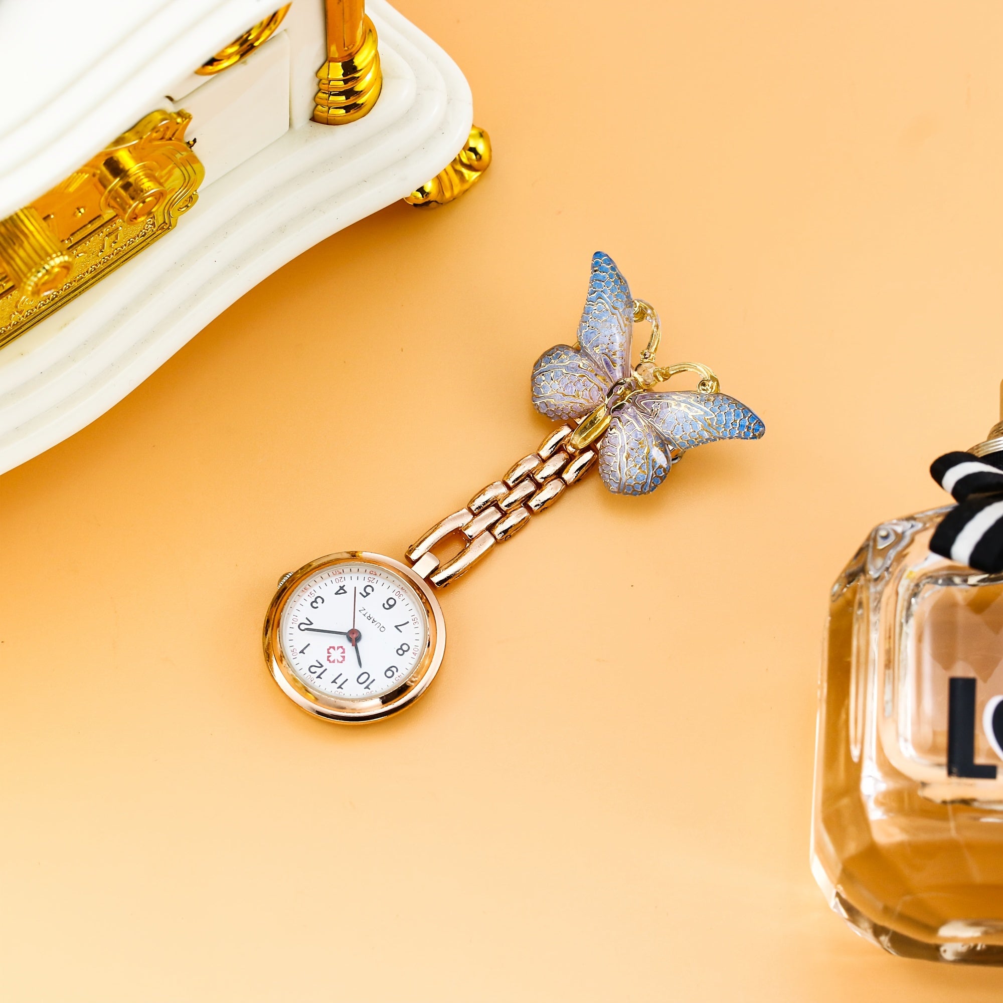 Nurse Quartz Watch Brooch Butterfly Shape Clip Medical Fob Pocket Watch