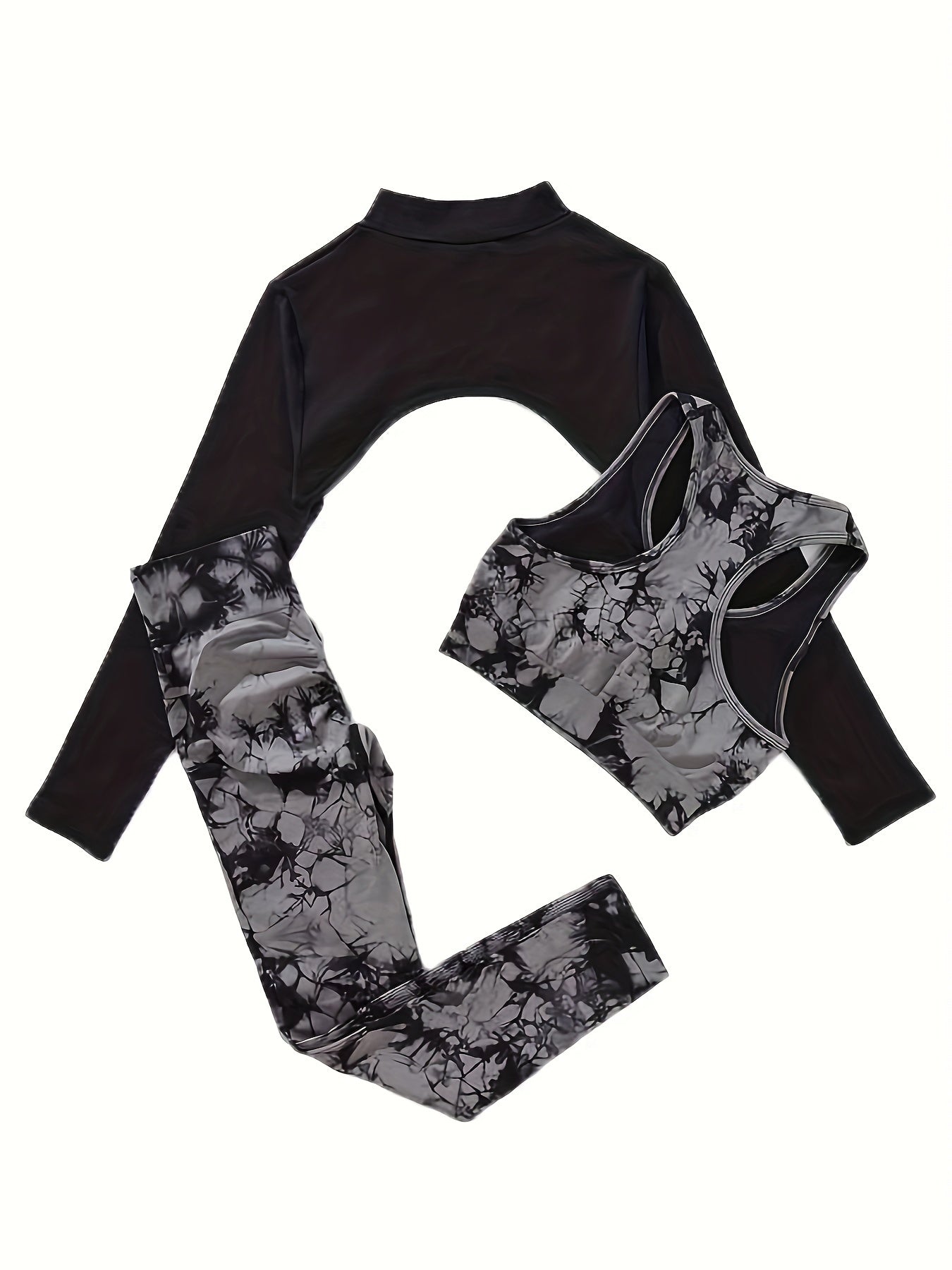 Women’s Tie-Dye Yoga Set 3 Pieces High-Stretch Nylon Activewear with Sports Bra Crop Top and Leggings