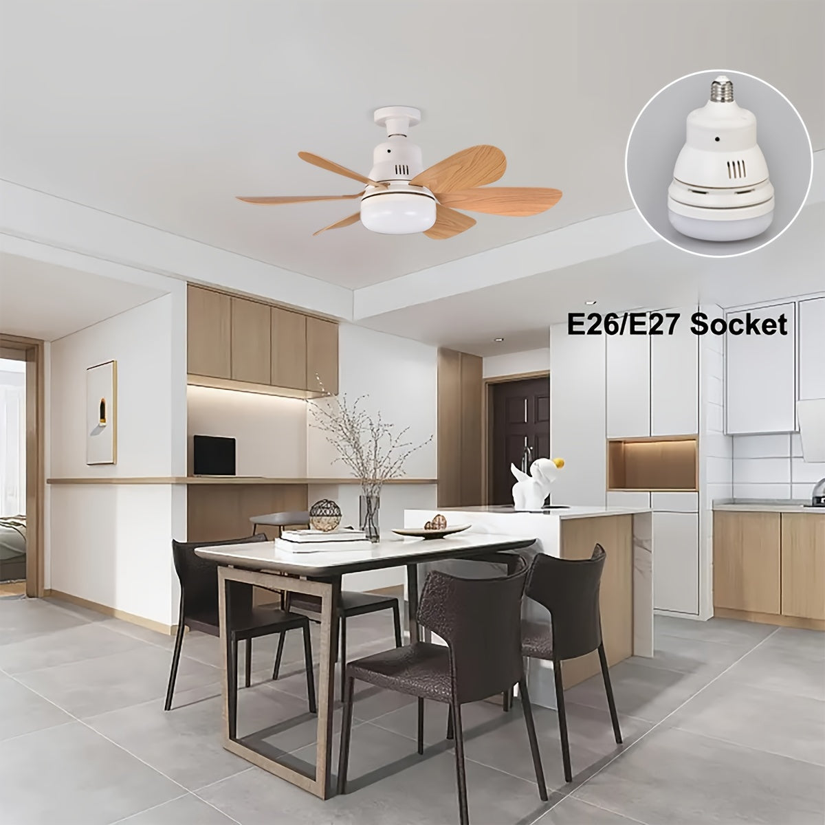Modern Dimmable Flush Mount Ceiling Fan with LED Light Remote Control Shock-Resistant for Bedroom Kitchen Living Room