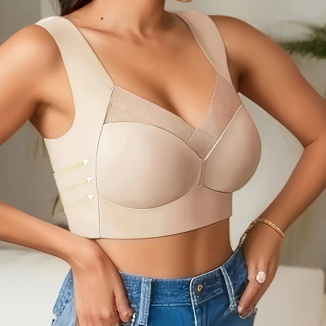 Adult Women's Bralette with Full Coverage and High Support Polyamide Mesh Fabric