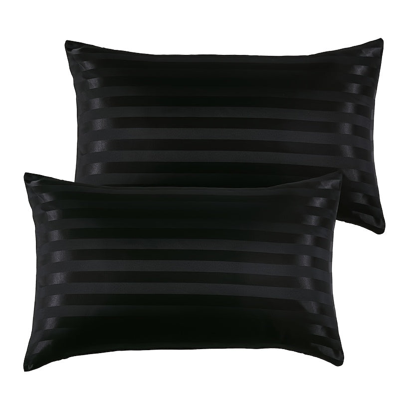 Set of 2 Satin Striped Pillow Covers 100% Polyester Soft Washable Home Decor