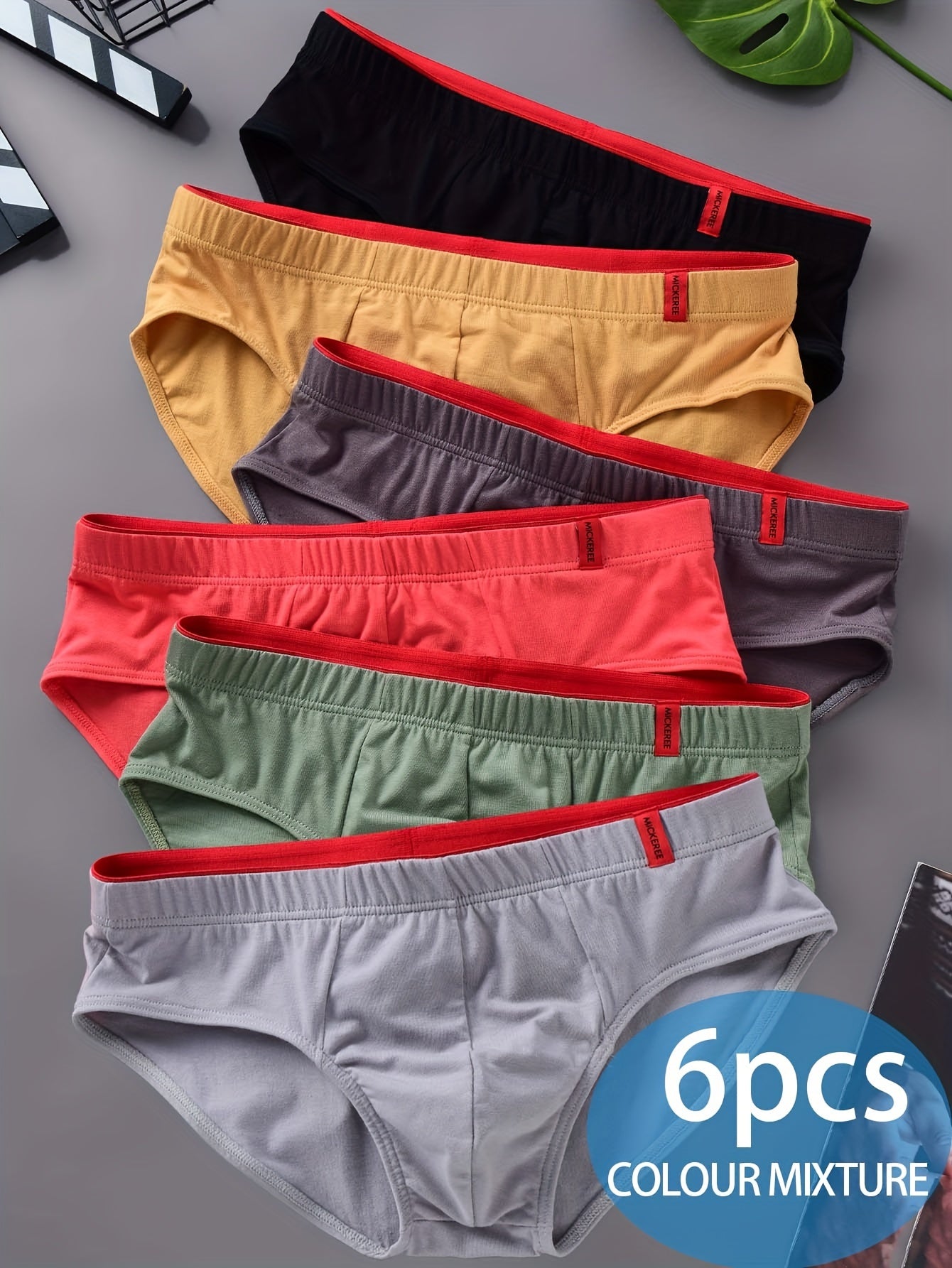 6pcs Men's Breathable Cotton Triangle Underwear with High Elastic Waistband Casual Boxer Shorts