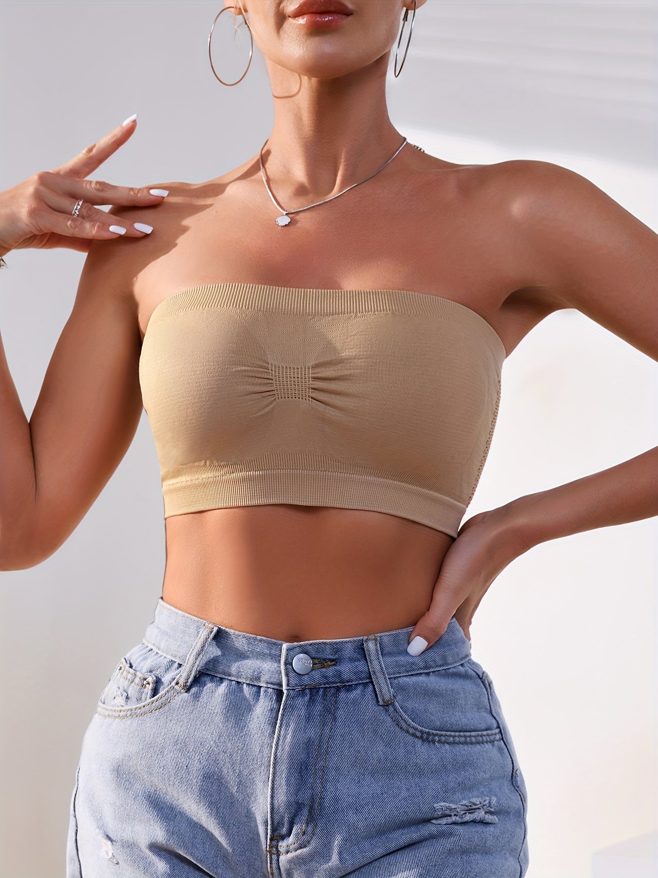 Бюстгальтер-бандо из сетки для полных размеров, бесшовный, без косточек, с нескользящей поверхностью, без проводов