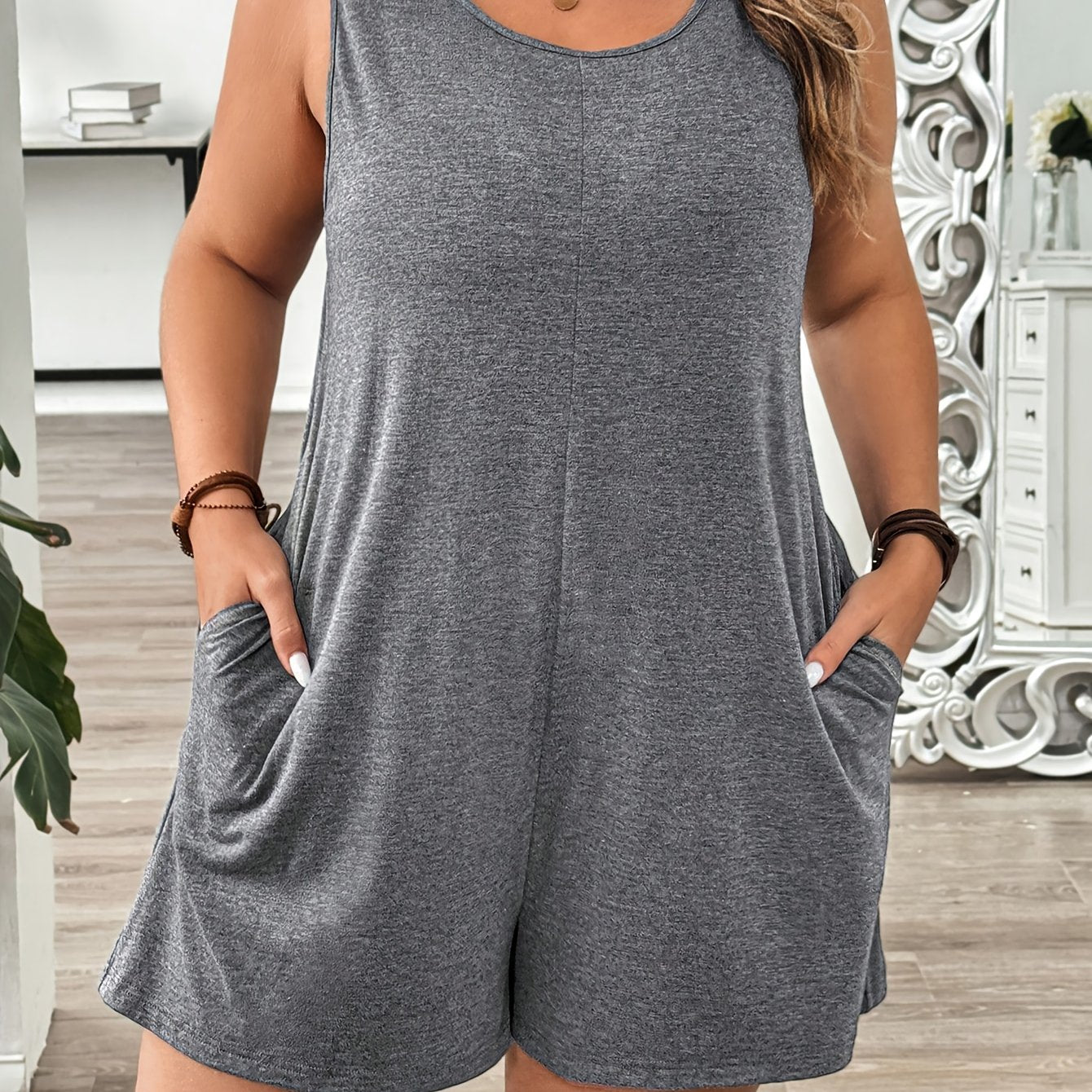 Women's Plus Size Cotton Striped Jumpsuit Summer Sleeveless Romper