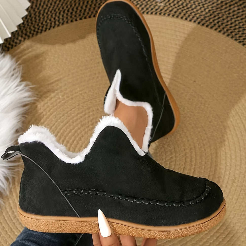 Women's Winter Fleece Lined Short Boots Rubber Sole Casual Slip-On