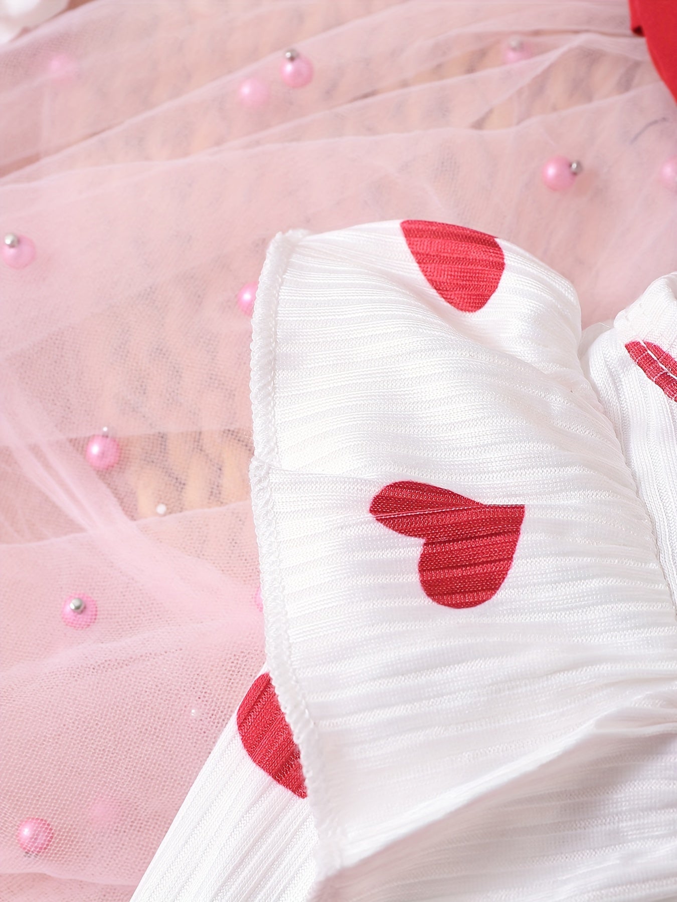 Girls Heart Print Dress Set with Bow, Polyester Knit, Fall Winter, Matching Headband