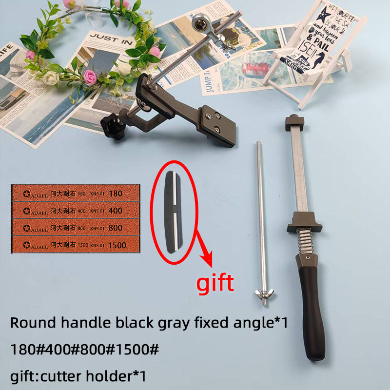 Afilador de cuchillos de cocina manual ajustable con mango de placa metálica para un ángulo preciso