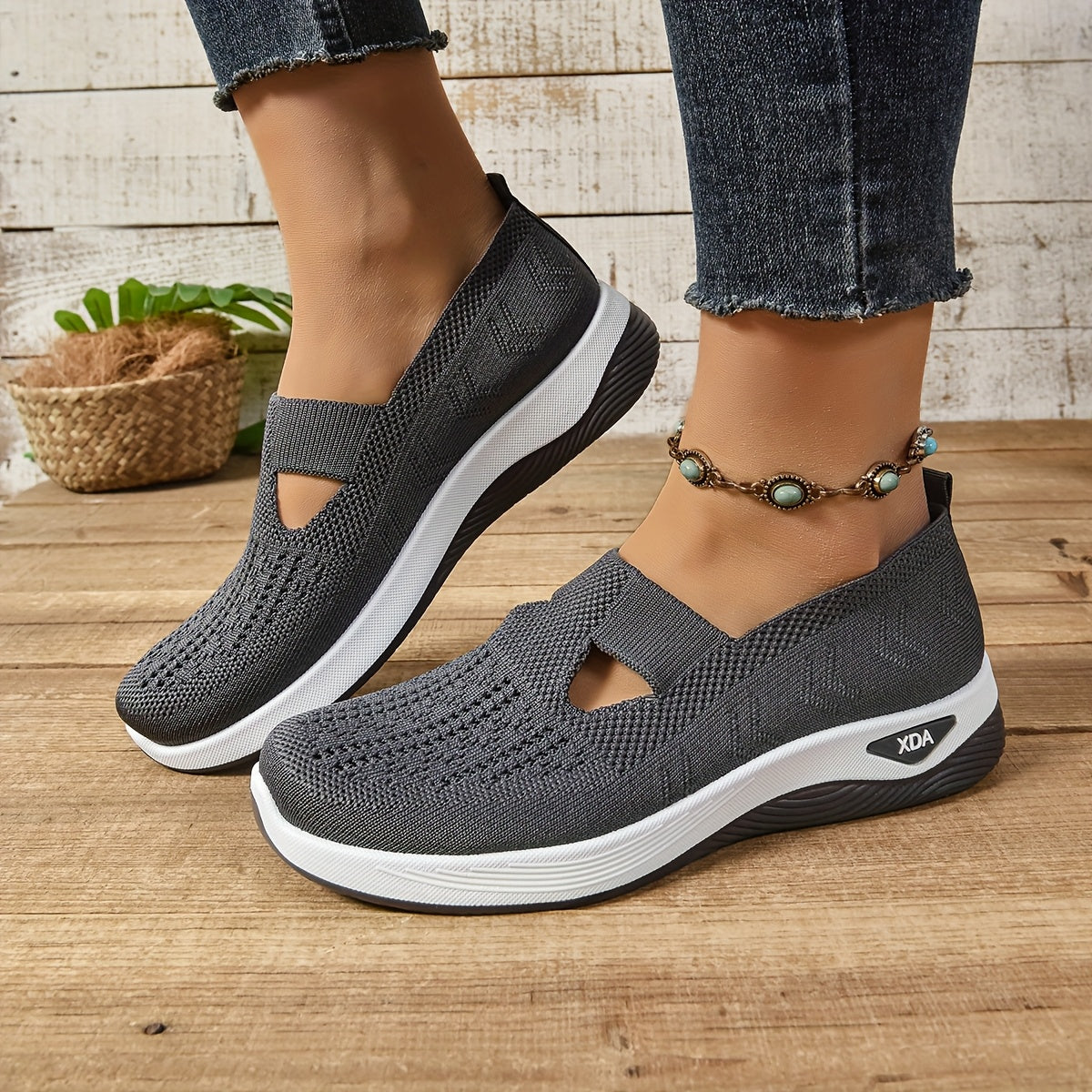 Ayollar uchun slip-on sport poyabzali, engil, nafas oladigan, trikotaj, kundalik kiyimlar uchun, turli ranglarda