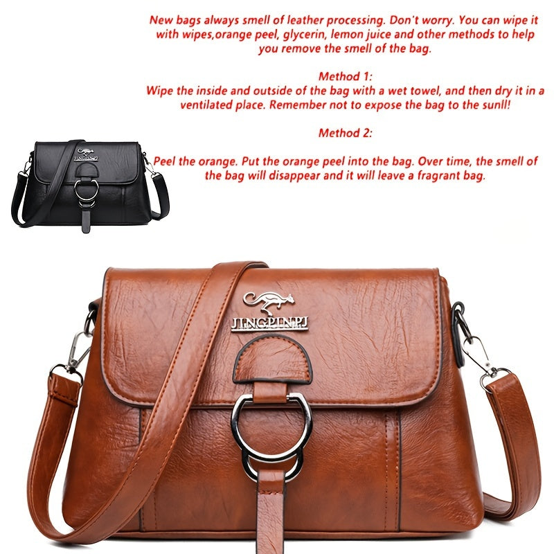 Women's Faux Leather Crossbody Bag with Anti-Theft Zipper, Multiple Pockets, Detachable Strap