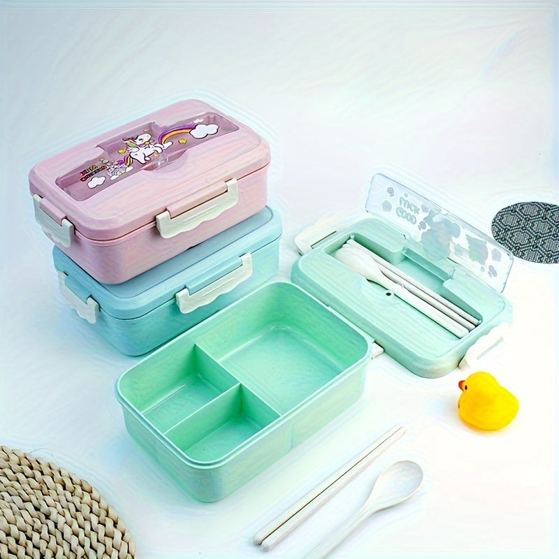 Leak-Proof Insulated Lunch Box with Dividers, Cartoon Design, Microwave Safe