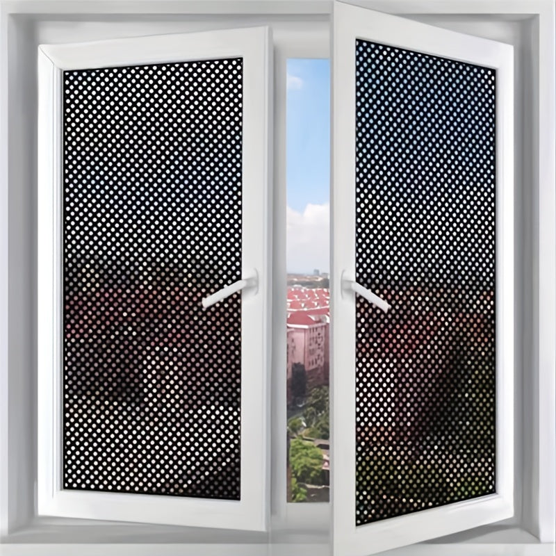 Stained Glass Window Privacy Film Black Vinyl One-Way Perforated UV Sun Blocking