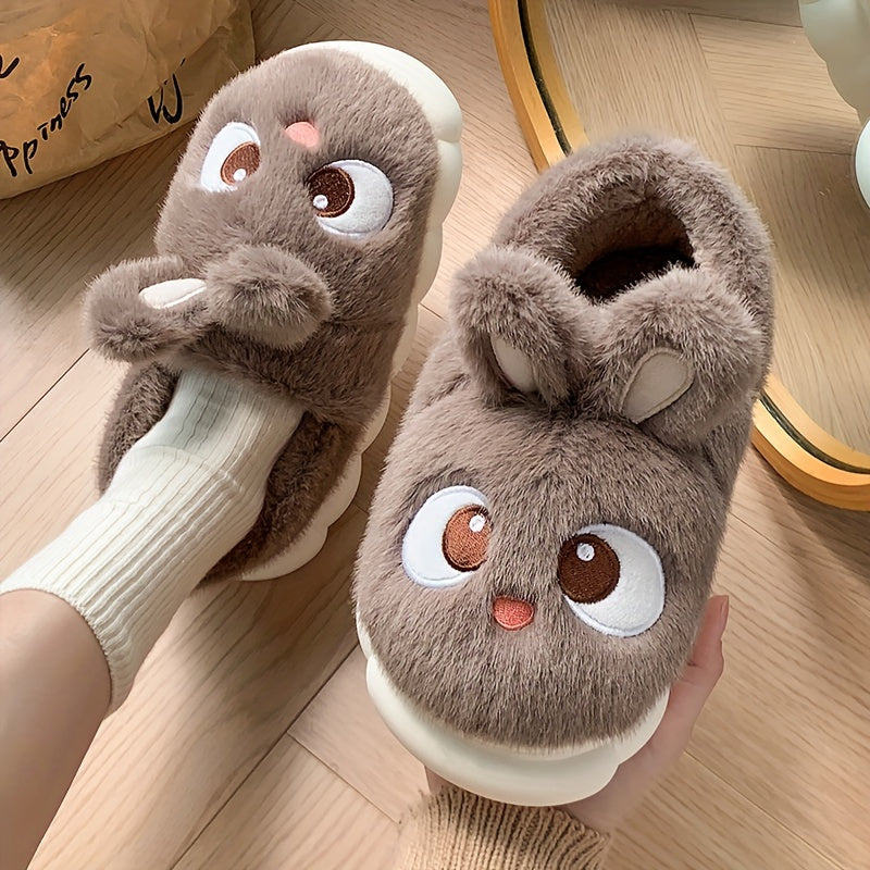 Women's Plush Cartoon Rabbit Slippers with Non-Slip Sole Indoor Shoes