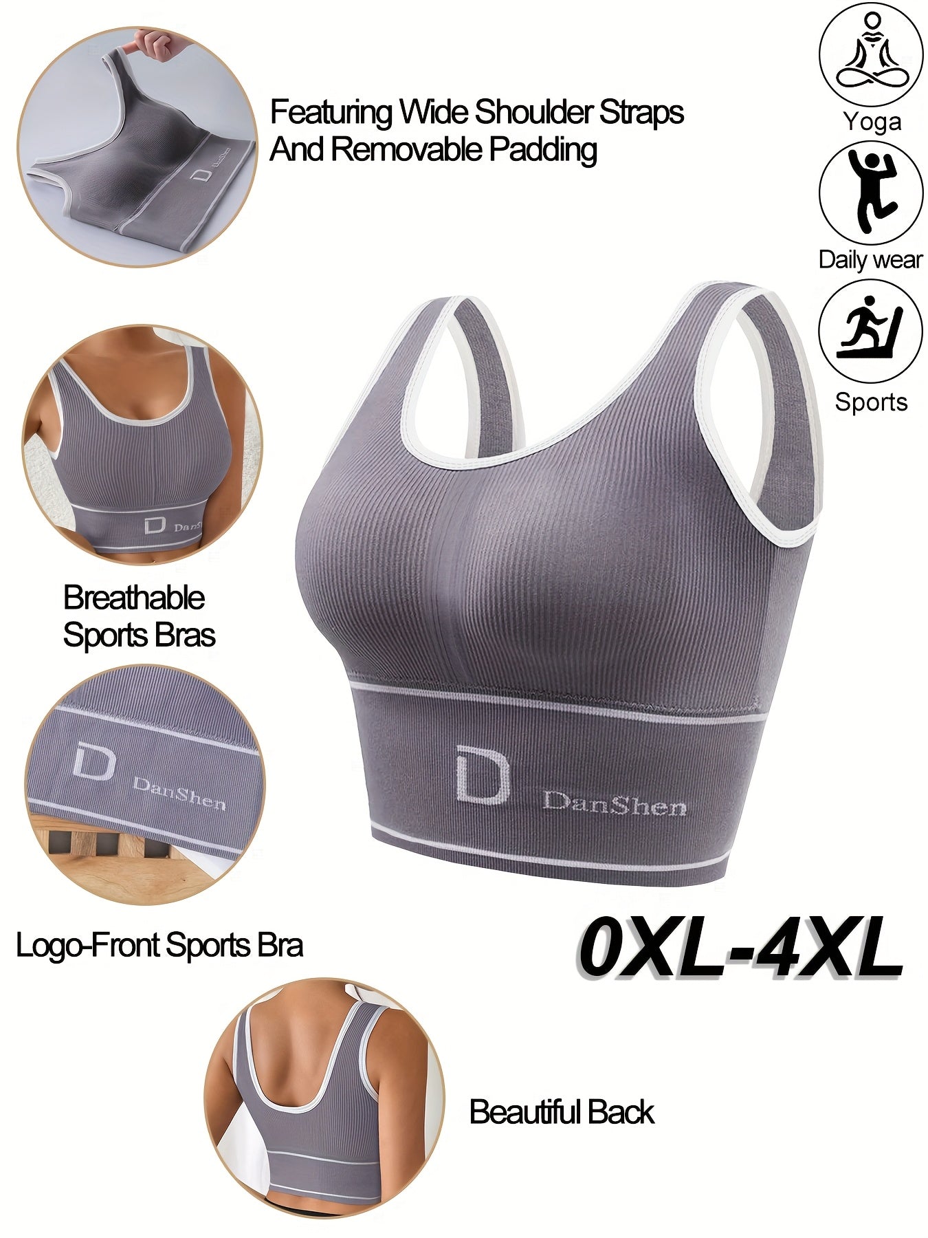 Women's Plus Size Padded Sports Bras No Underwire Breathable Workout Tops