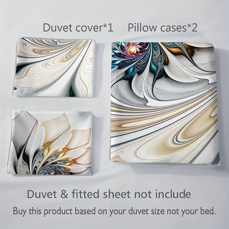Marble Print Bedding Set 3 Piece Duvet Cover and Pillowcases Soft Comfort for Bedroom or Guest Room