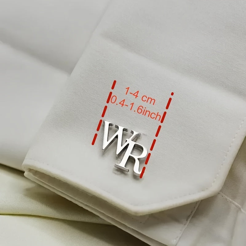 Personalized Stainless Steel Cuff Clips for Men with Custom English Letters for Daily Wear or Gifting