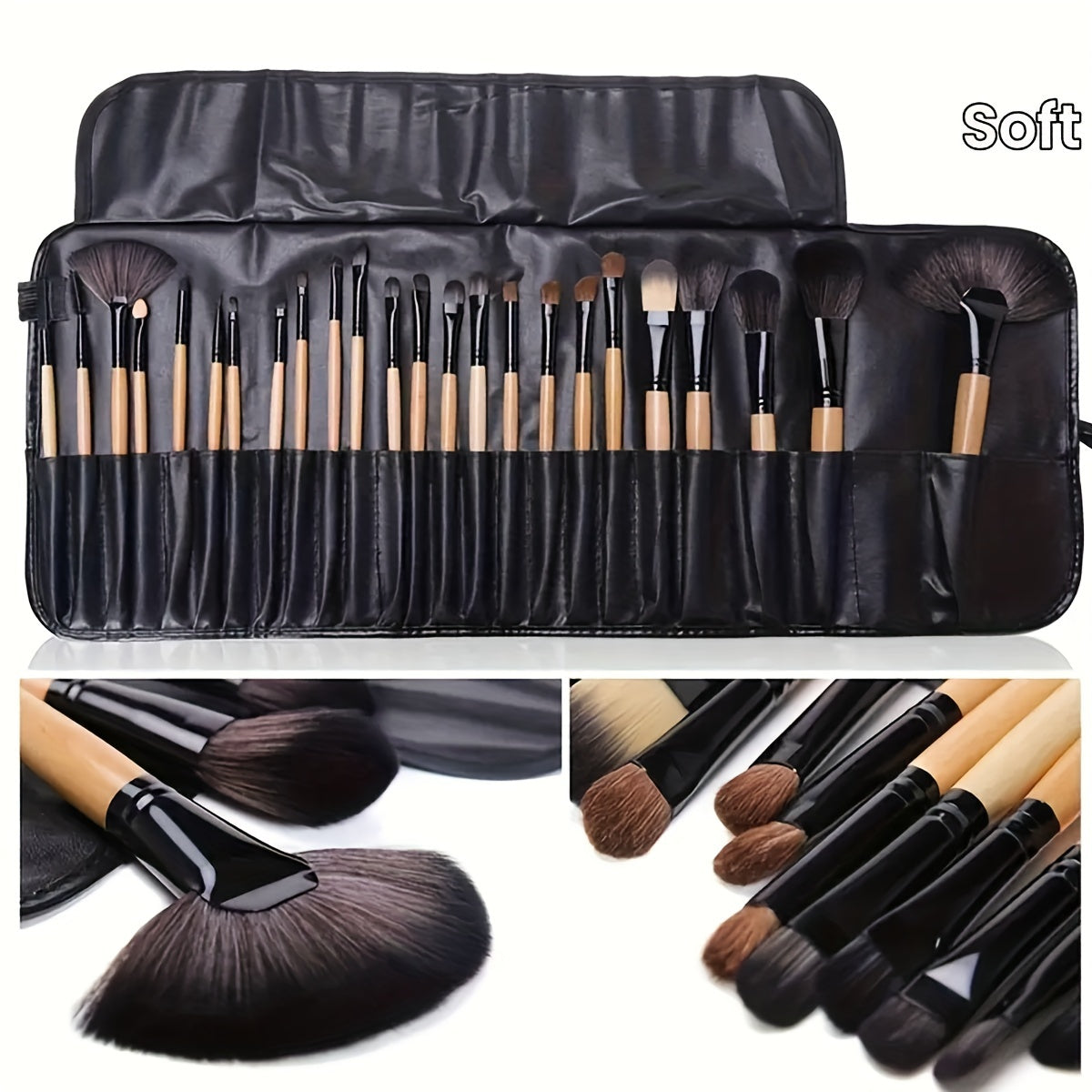 24-Piece Makeup Brush Set with Oval Brushes Polyester Bristles ABS Handles for Foundation Eyeshadow Contouring